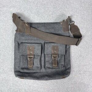 MO & CO Wool Messenger Bag Gray Crossbody Adjustable Strap Outer Pockets